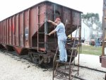 JOHN FAULHABER SHOWS THE NEWLY INSERTED VERTICAL HANDHOLD SUPPORT.