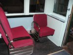 Nov 02, 2003, the first two reupholstered seats are installed in the coach section.