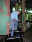 October 17, 2004, Roger Hewett helps pull new control wiring for the #1 end controller, returning the car to operable status.