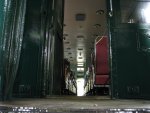 A view through the #2 end of 749, showing the freshly painted vestibule as well as restored interior.