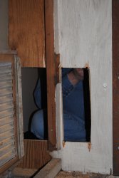 Vent opening cut as seen from inside the furnace nook