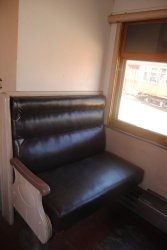 A smoking section of DM&IR 84 coach reupholstered by John McKelvey - Photo by Shelly Vanderschaegen