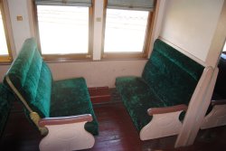 Green crushed velvet seats reupholstered by Shelly - Photo by Shelly Vanderschaegen