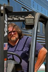 Close-up of Jeff Calandine on the fork lift - Photo by Jon Habegger 