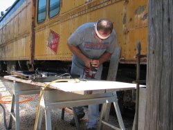 Next a Skill saw was used to cut out the key hole and door knob holes - Photo by Pauline Trabert