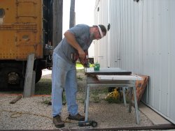 Test assembly of door cover to frame - Photo by Pauline Trabert