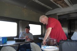 Mike Abernathy brought a chocolate cake - Photo by Shelly Vanderschaegen