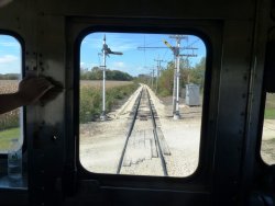 Looking east as the Denver Zephyr approaches Karsten's crossing - Photo by Kevin Brown using Brian LaKemper's camera