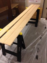 Michael McCraren set up boards to be stained in the 1st Exhibit Car - Photo by Michael McCraren