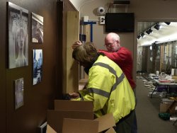 Mark and Jon removing a board to install the top of the display cabinet being added to the exhibit car - Photo by Brian LaKemper