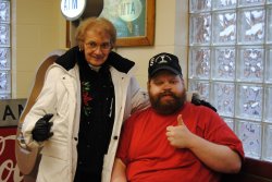 David with Dorothy from the Gift Shop give the thumbs up - Photo by Shelly Vanderschaegen