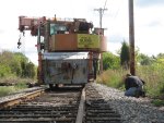 Tom watches the wheels as we lift the diamond off the ground.