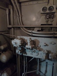 The air brake rack and load meters on the right front of the loco.