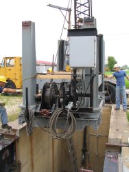 Positined over the pit, the mechanisim is ready to be put in. (Stuart B. Brosh photo)