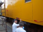 07.29.09 - BILL IS PAINTING THE LIGHTWEIGHT WHILE DOC IS PRIMING THE TRUCK.