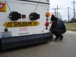 Ray cuts the bands holding the pole off to the side during transit Ray cuts the bands holding the pole off to the side during transit