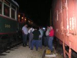 After cars 251/757/714 were coupled onto cars 160/749 on the pit track members of the car shop wait for departure time.