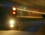 Santa Train passing the signal to Carline Jct. at 8PM Sunday