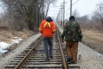 Frank Devries and Bob Olson inspecting tie and rail conditions on the mainline. 3-5-11