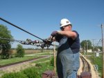 Hooking up the new wire to the frog at the West Station Switch