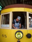 09.19.09 - WES IS COMPLETING A CAR CARD ON THE SS68 PRIOR TO ITS APPEARANCE ON THE TROLLEY LOOP.