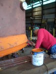 10.21.09 - PETE IS STARTING TO APPLY THE ORANGE TO THE EAST END OF THE CAR.