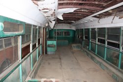 A freshly cleaned out interior of the LA Brill 8002 looking toward the rear of the coach.