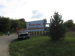 Dave, Tom, Jerry, Les and Wally help with the new billboard along the carline behind the Hoffman Garage (09/06/2008).