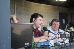 Ed Rosengren being interviewed during the 3rd inning of the game.