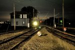 A train approaching Spaulding Tower late one evening. 4-13-11