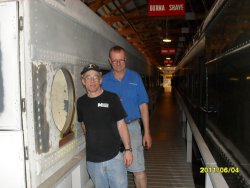 Andy and Roger poise by area to be repaired with aluminum patch on IC 3345 June 2011