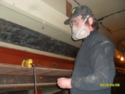 Mark Hoffman working his magic on interior of Lack coach. April 6 2012 