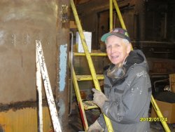 Bill Lieder doing bondo work on CGW 285 Weekday Wed crew project. 1-24-2012 
