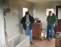 Inside the plow with completed car siding and ceiling