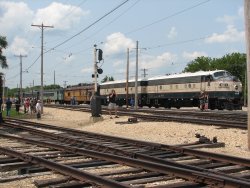 Diesel Days coach train pulled by BN-1 and BN-2 with the X-5000 and 7700 - photo by Chuck Trabert