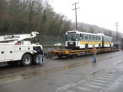 Winched up onto a flatcar for the journey to IRM.  (03/03/2008)