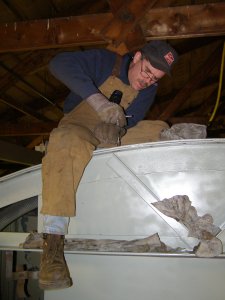 The other Roger works at drilling and tapping the holes for the HEP cooling hatch