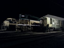 CNW 8701, UP 1995, and ITC 1605 in front of the IRM Diesel Shop.