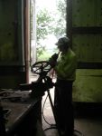 Richard Koch working on a brake wheel, June 2000