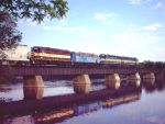 ICE 922 with 4204 & 4201 on the Rock River bridge north of Beloit with a former Metra F7 and former WC GP30. Photo by Andy Smith.