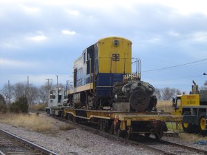 The 543 and a rare Winton engine from a UP E2 as we got them from California just prior to unloading. 
