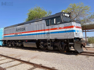 Amtrak 231, an F40PHR-type locomotive, with IRMX lettering prior to being moved to the Illinois Railway Museum for preservation