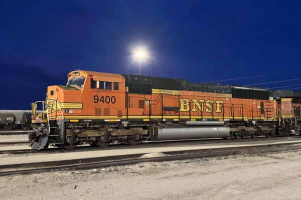 Burlington Northern Santa Fe SD70MAC 9400 sits in the yard in Galesburg, Illinois, prior to donation to IRM.