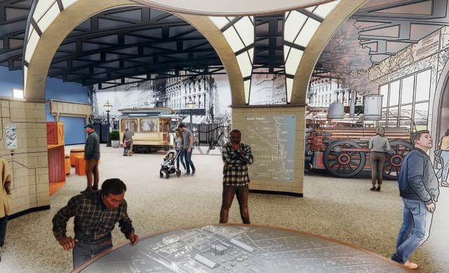 Illustration of the planned interior of the Illinois Railway Museum's Visitor Center.